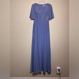 JS Collections Lauren A-Line Gown Flutter Sleeves Floral‎ Beaded Motifs Size